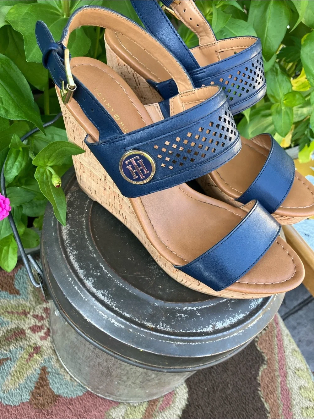 Tommy Hilfiger Navy Cork Wedge Sandals
